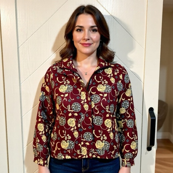 Floral Burgundy  Vintage Jacket - Picture 2 of 4